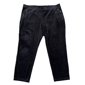 Chico's Velour Tapered Ankle Pants Women XL Blue Pull On Zip Pocket Plush Casual